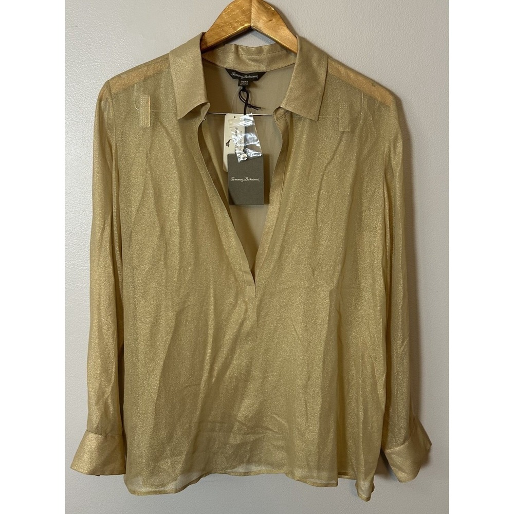 Tommy Bahama Tunic Shirt Womens Medium Gold 100% Silk Long Sleeve MSRP $158 NWT